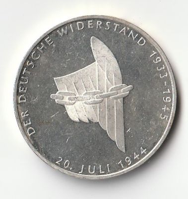 Германия 10 марок 1994 г. 50 лет с момента покушения на Адольфа Гитлера A  