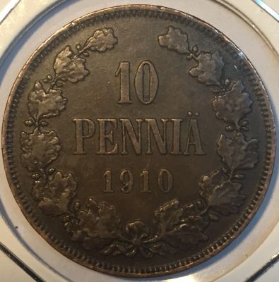 Монета Русская Финляндия  10 пенни 1910 год