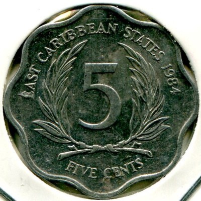 Монета Восточные Карибы 5 центов 1984 год.