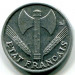 Монета Франция 50 сантимов 1943 год.