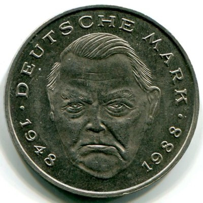 Монета ФРГ 2 марки 1990 год. F