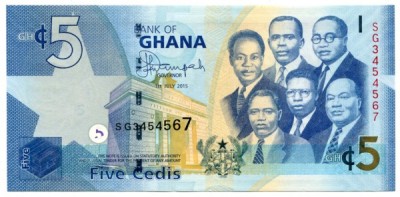 Банкнота Гана 5 седи 2015 год.