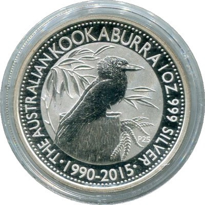 Монета Австралия 1 доллар 2015 год. 25 лет Австралийской Кукабуре.