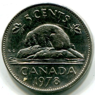 Монета Канада 5 центов 1978 год. Королева Елизавета II