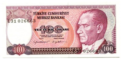 Банкнота Турция 100 лир 1984 год.
