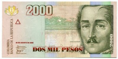 Банкнота Колумбия 2000 песо 2008 год. 