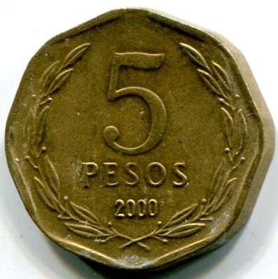 Монета Чили 5 песо 2000 год.