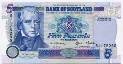 Банкнота Шотландия 5 фунтов 1998 год.