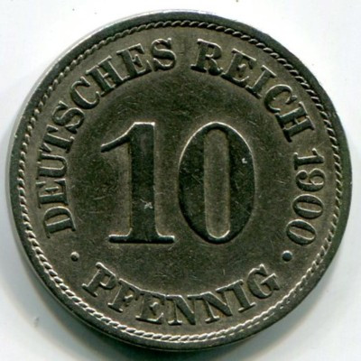 Монета Германия 10 пфеннигов 1900 год. A 