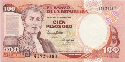 Колумбия 100 песо 1991  г.