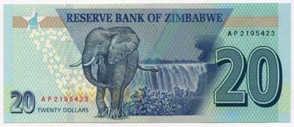 Банкнота Зимбабве 20 долларов 2020 год.
