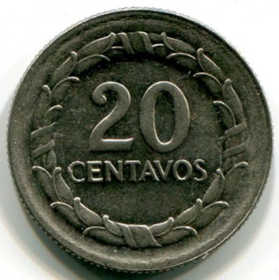 Монета Колумбия 20 сентаво 1967 год.