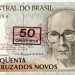 Банкнота Бразилия 50 крузадо 1990 год. Надпечатка 50 крузейро.