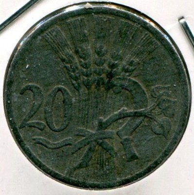 Монета Богемия и Моравия 20 геллеров 1940 год.