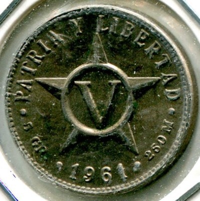 Монета Куба 5 сентаво 1961 год.