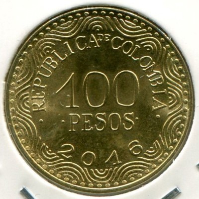 Монета Колумбия 100 песо 2016 год.