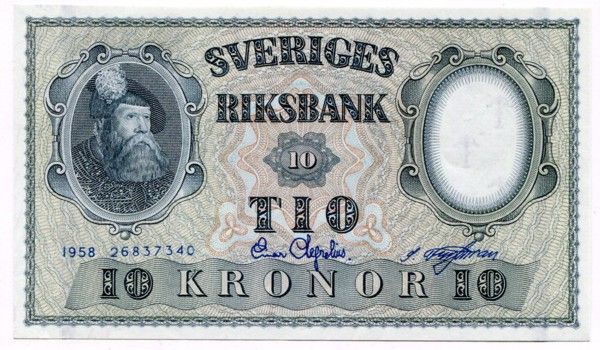 Банкнота Швеция 10 крон 1958 год.