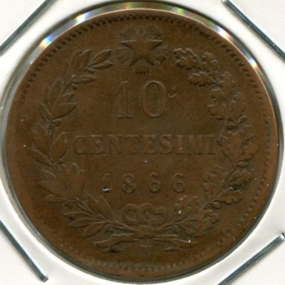 Монета Италия 10 чентезимо 1866 год. N