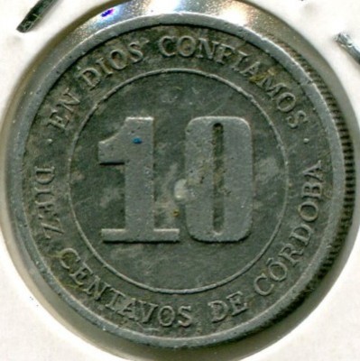 Монета Никарагуа 10 сентаво 1974 год.
