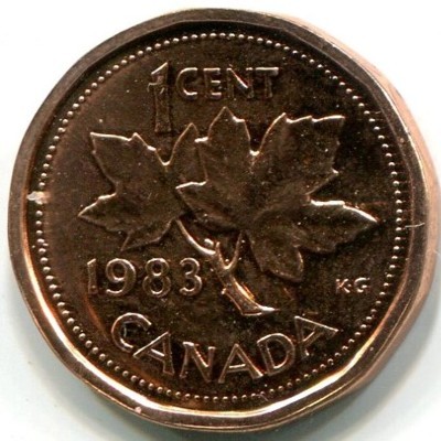 Монета Канада 1 цент 1983 год.