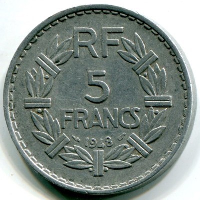 Монета Франция 5 франков 1948 год.