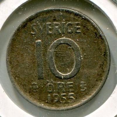 Монета Швеция 10 эре 1955 год.