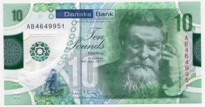 Банкнота Ирландия 10 фунтов 2017 год. Джон Данлоп