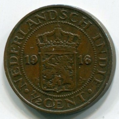 Монета Нидерландская Индия 1/2 цента 1916 год.