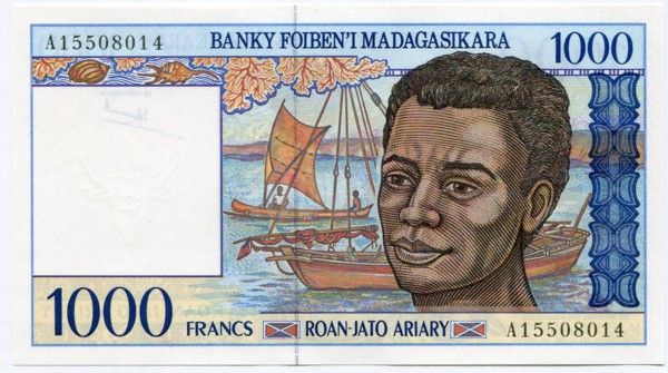 Банкнота Мадагаскар 1000 франков 1994 год.