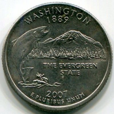 Монета США 25 центов 2007 год. Штат Вашингтон. P
