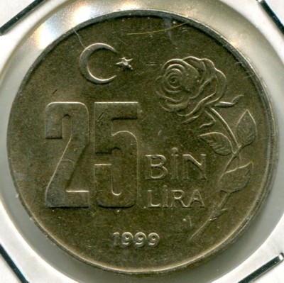 Монета Турция 25.000 лир 1999 год.