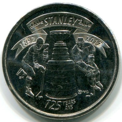 Монета Канада 25 центов 2017 год. 125 лет Кубку Стэнли.
