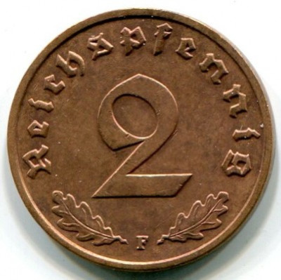 Монета Германия 2 рейхспфеннига 1938 год. F