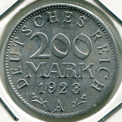 Монета Германия 200 марок 1923 год. А