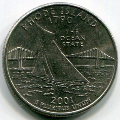 Монета США 25 центов 2001 год. Штат Род-Айленд. P 