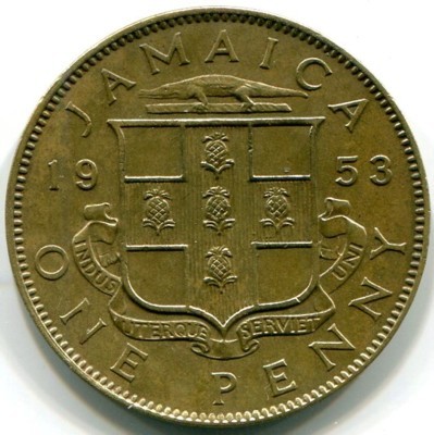 Монета Ямайка 1 пенни 1953 год. Елизавета II
