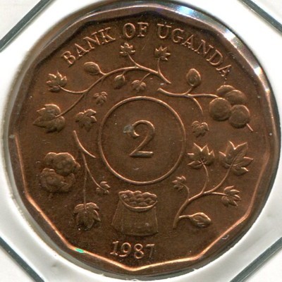 Монета Уганда 2 шиллинга 1987 год.