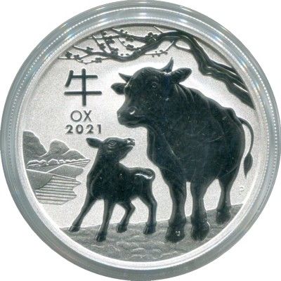 Монета Австралия 1 доллар 2021 год. Год быка.