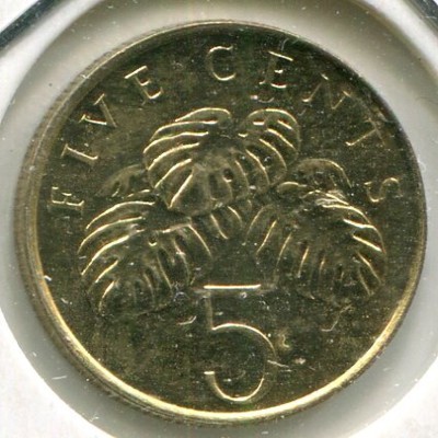 Монета Сингапур 5 центов 1995 год.