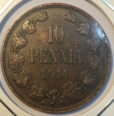 Монета Русская Финляндия  10 пенни 1914 год