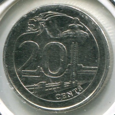 Монета Сингапур 20 центов 2013 год.