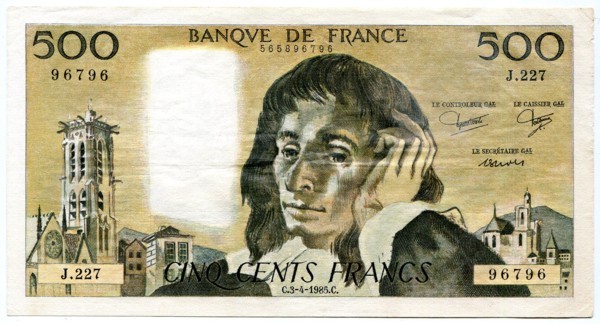 Банкнота Франция 500 франков 1985 год.