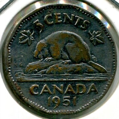 Монета Канада 5 центов 1951 год. Король Георг VI