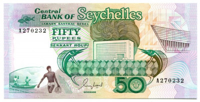 Банкнота Сейшелы 50 рупий 1989 год. 