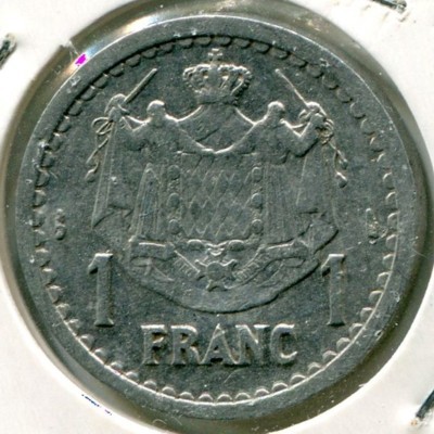 Монета Монако 1 франк 1943 год.