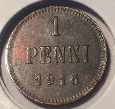 Монета Русская Финляндия  1 пенни 1916 год