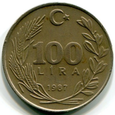 Монета Турция 100 лир 1987 год.