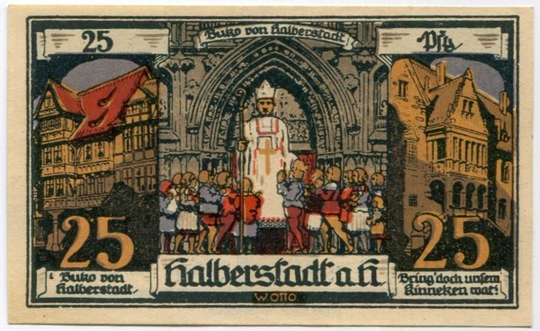 Банкнота город Хальберштадт 25 пфеннигов 1921 год.