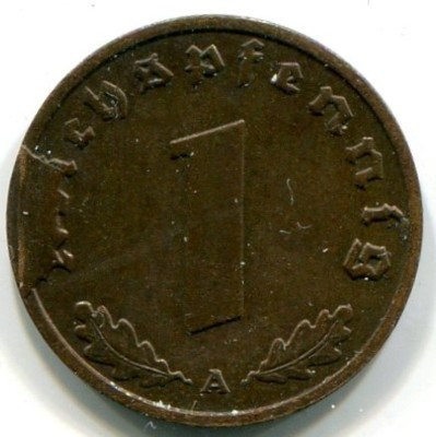 Монета Германия 1 рейхспфенниг 1937 год. А. Брак