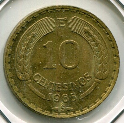 Монета Чили 10 сентесимо 1965 год.